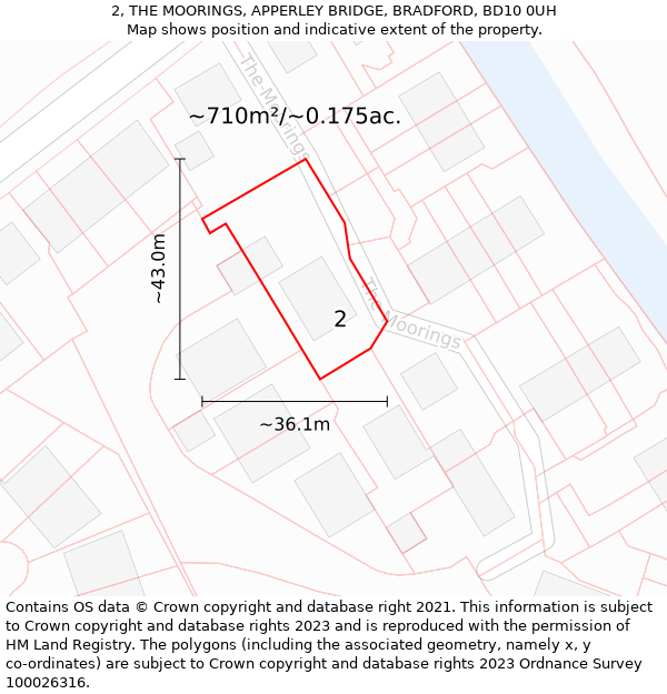 2, THE MOORINGS, APPERLEY BRIDGE, BRADFORD, BD10 0UH: Plot and title map