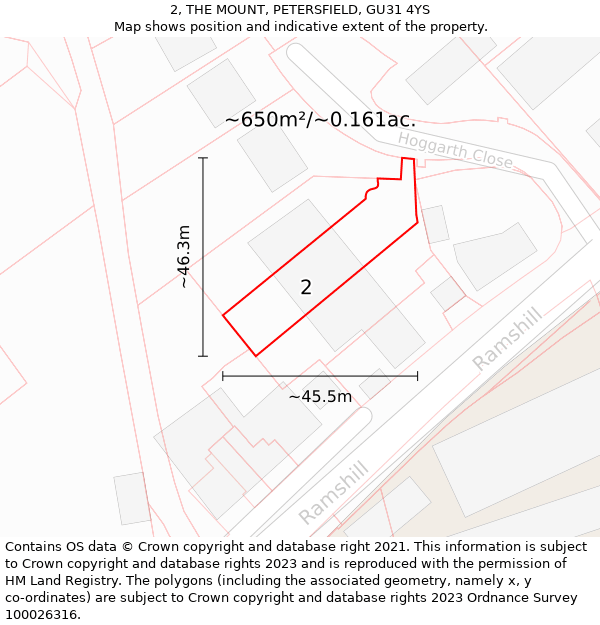 2, THE MOUNT, PETERSFIELD, GU31 4YS: Plot and title map