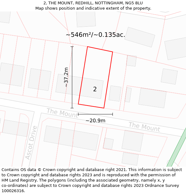 2, THE MOUNT, REDHILL, NOTTINGHAM, NG5 8LU: Plot and title map