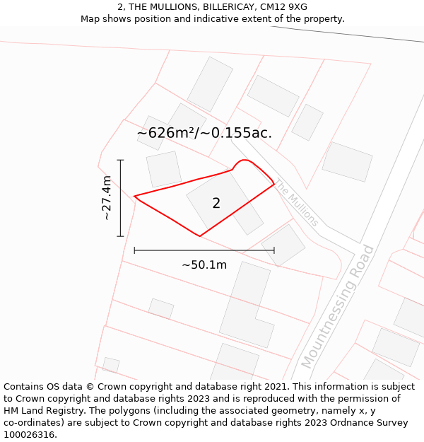 2, THE MULLIONS, BILLERICAY, CM12 9XG: Plot and title map