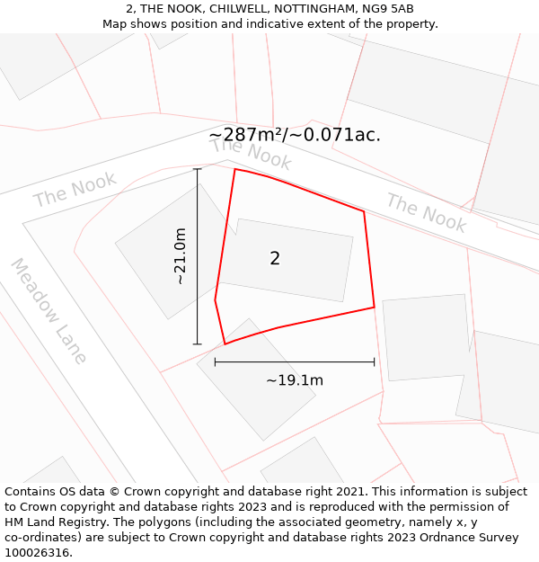 2, THE NOOK, CHILWELL, NOTTINGHAM, NG9 5AB: Plot and title map