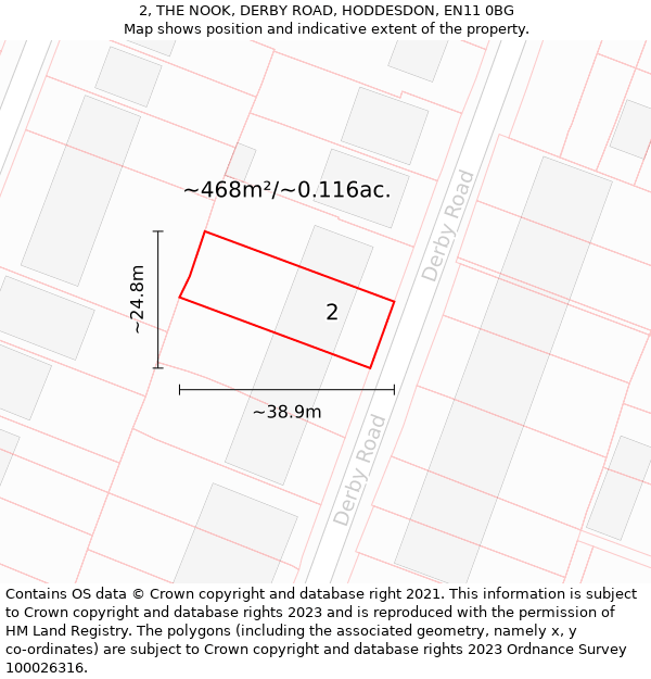 2, THE NOOK, DERBY ROAD, HODDESDON, EN11 0BG: Plot and title map