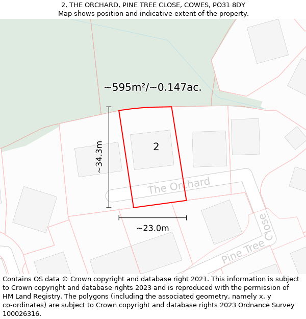 2, THE ORCHARD, PINE TREE CLOSE, COWES, PO31 8DY: Plot and title map