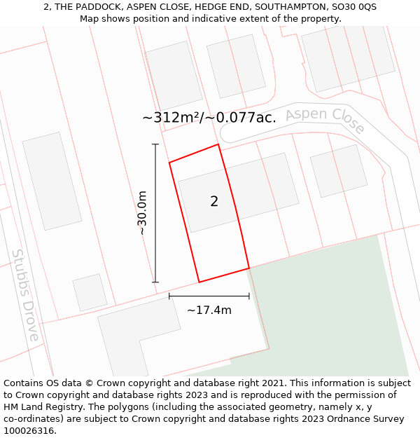 2, THE PADDOCK, ASPEN CLOSE, HEDGE END, SOUTHAMPTON, SO30 0QS: Plot and title map