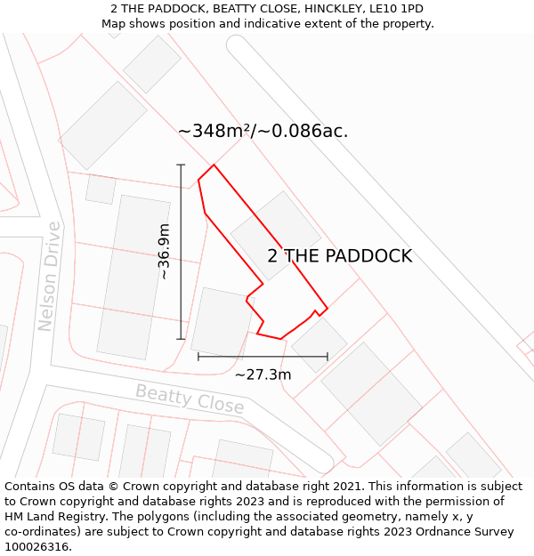 2 THE PADDOCK, BEATTY CLOSE, HINCKLEY, LE10 1PD: Plot and title map