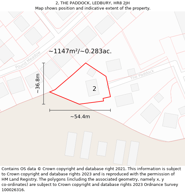 2, THE PADDOCK, LEDBURY, HR8 2JH: Plot and title map