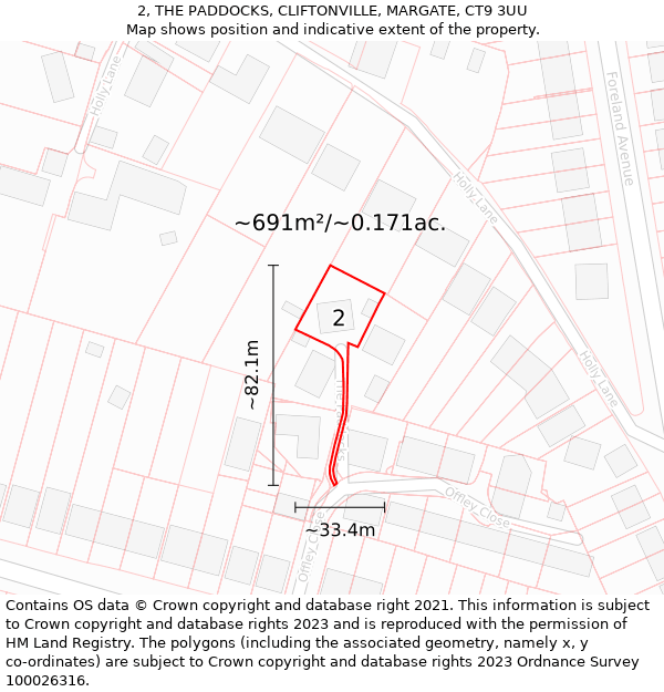 2, THE PADDOCKS, CLIFTONVILLE, MARGATE, CT9 3UU: Plot and title map