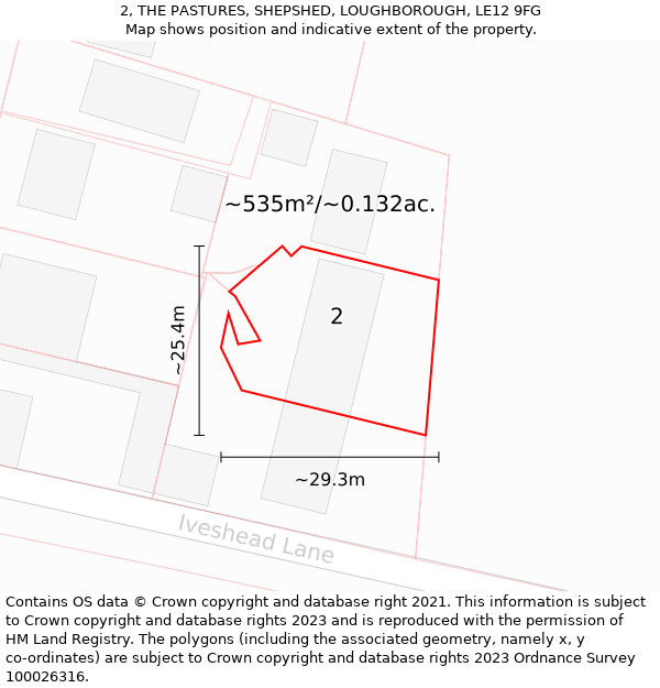 2, THE PASTURES, SHEPSHED, LOUGHBOROUGH, LE12 9FG: Plot and title map