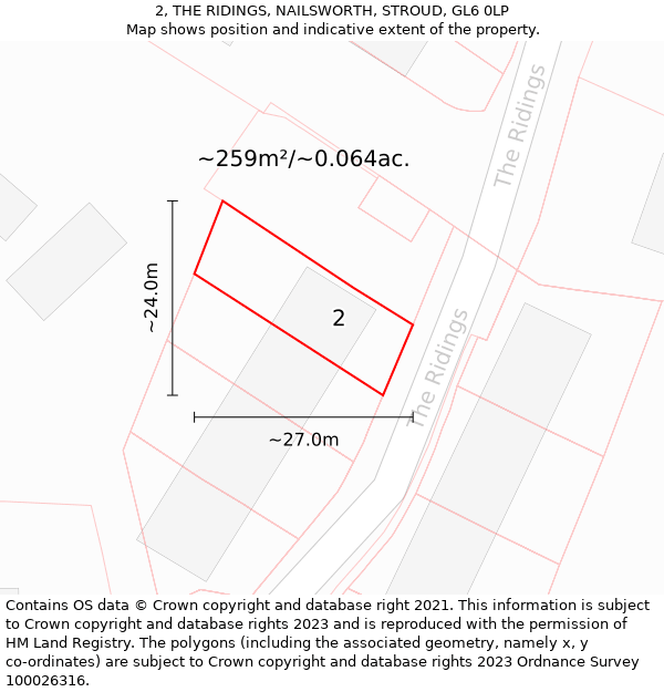 2, THE RIDINGS, NAILSWORTH, STROUD, GL6 0LP: Plot and title map