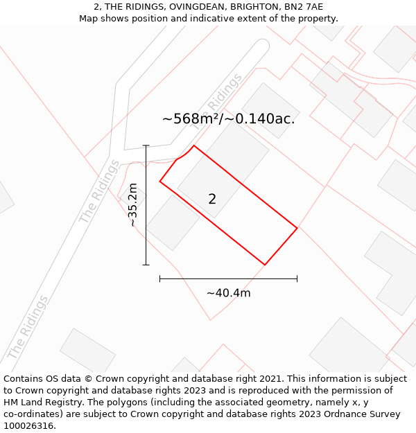2, THE RIDINGS, OVINGDEAN, BRIGHTON, BN2 7AE: Plot and title map