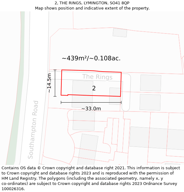 2, THE RINGS, LYMINGTON, SO41 8QP: Plot and title map