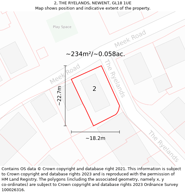 2, THE RYELANDS, NEWENT, GL18 1UE: Plot and title map