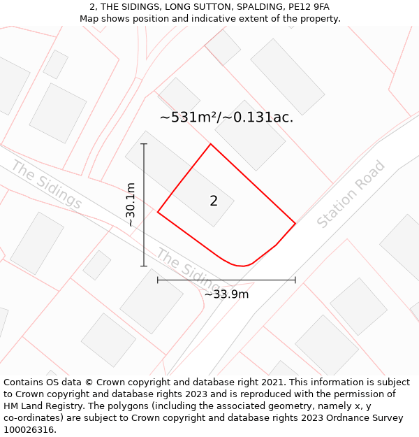 2, THE SIDINGS, LONG SUTTON, SPALDING, PE12 9FA: Plot and title map