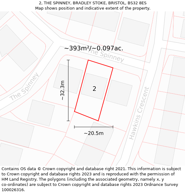 2, THE SPINNEY, BRADLEY STOKE, BRISTOL, BS32 8ES: Plot and title map