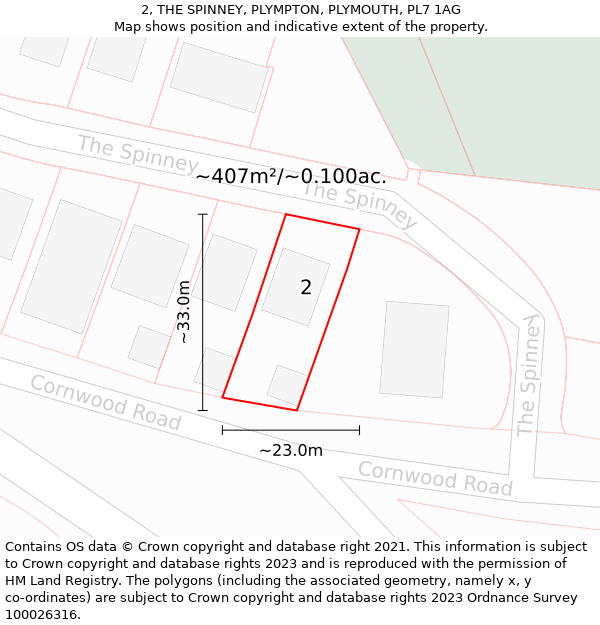 2, THE SPINNEY, PLYMPTON, PLYMOUTH, PL7 1AG: Plot and title map