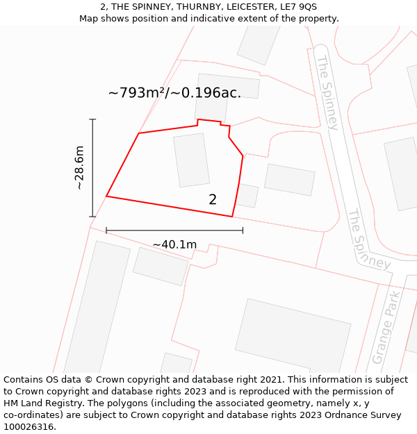 2, THE SPINNEY, THURNBY, LEICESTER, LE7 9QS: Plot and title map