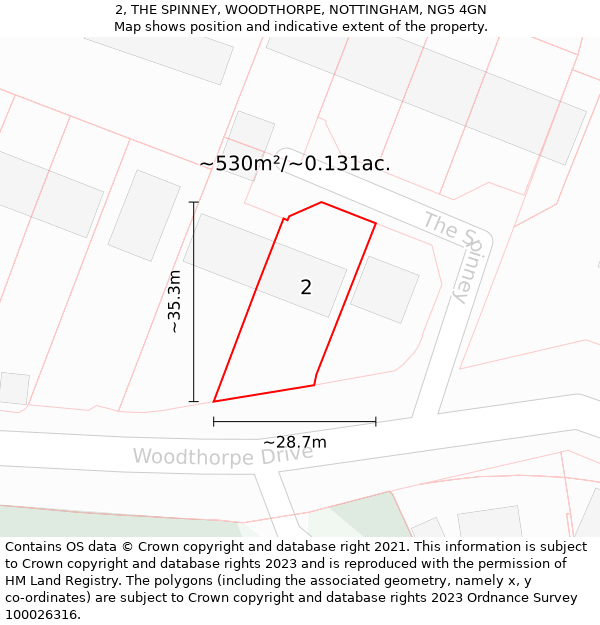 2, THE SPINNEY, WOODTHORPE, NOTTINGHAM, NG5 4GN: Plot and title map