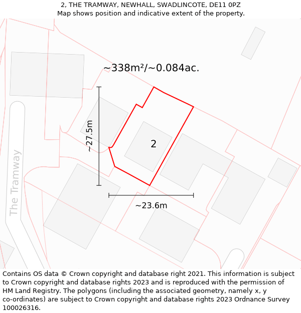 2, THE TRAMWAY, NEWHALL, SWADLINCOTE, DE11 0PZ: Plot and title map