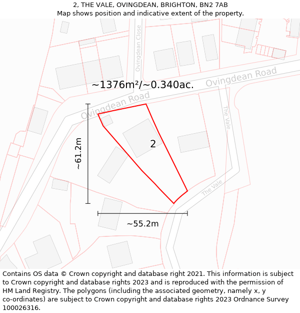 2, THE VALE, OVINGDEAN, BRIGHTON, BN2 7AB: Plot and title map