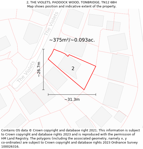 2, THE VIOLETS, PADDOCK WOOD, TONBRIDGE, TN12 6BH: Plot and title map