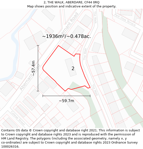 2, THE WALK, ABERDARE, CF44 0RQ: Plot and title map