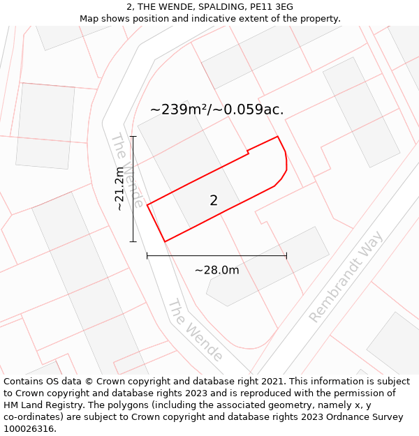 2, THE WENDE, SPALDING, PE11 3EG: Plot and title map