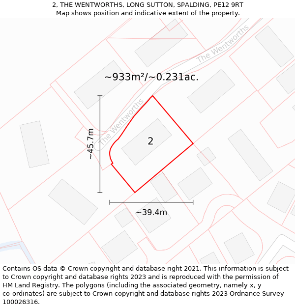 2, THE WENTWORTHS, LONG SUTTON, SPALDING, PE12 9RT: Plot and title map