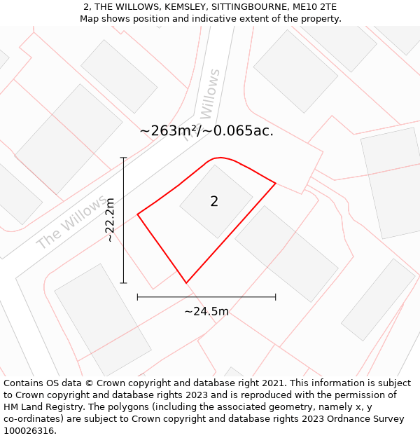 2, THE WILLOWS, KEMSLEY, SITTINGBOURNE, ME10 2TE: Plot and title map