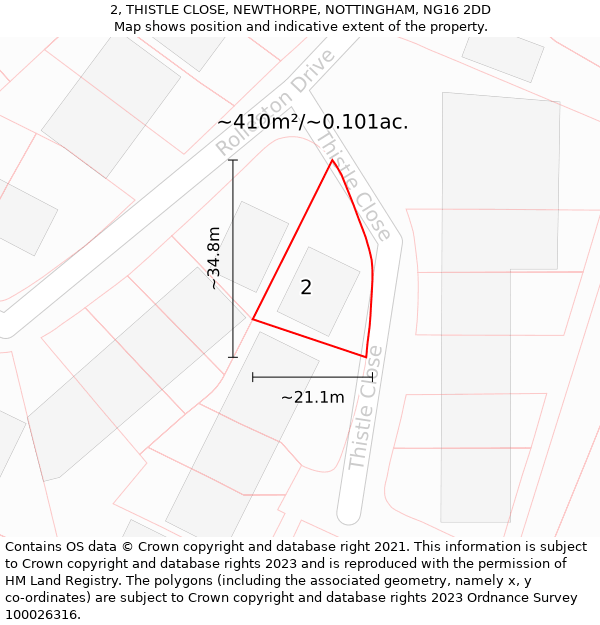 2, THISTLE CLOSE, NEWTHORPE, NOTTINGHAM, NG16 2DD: Plot and title map