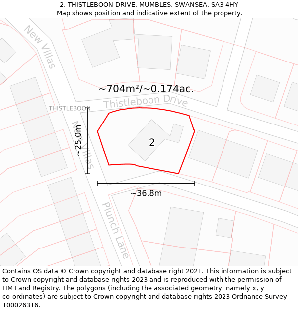 2, THISTLEBOON DRIVE, MUMBLES, SWANSEA, SA3 4HY: Plot and title map