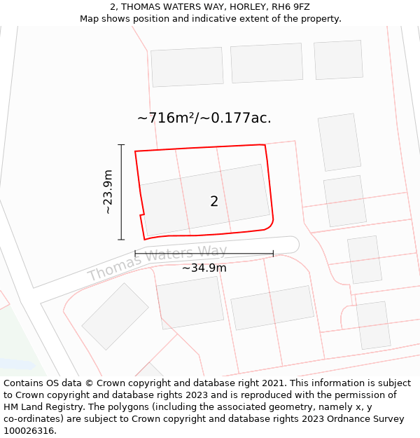 2, THOMAS WATERS WAY, HORLEY, RH6 9FZ: Plot and title map