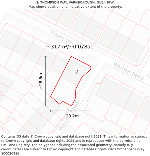 2, THOMPSON WAY, FARNBOROUGH, GU14 9FW: Plot and title map