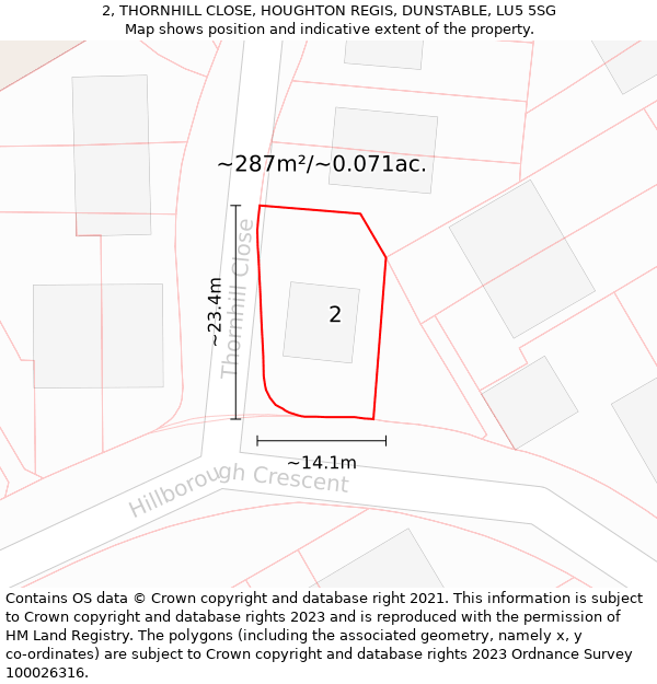 2, THORNHILL CLOSE, HOUGHTON REGIS, DUNSTABLE, LU5 5SG: Plot and title map