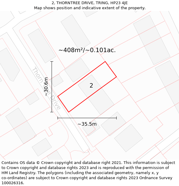 2, THORNTREE DRIVE, TRING, HP23 4JE: Plot and title map