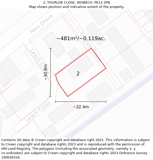 2, THURLOE CLOSE, WISBECH, PE13 2PN: Plot and title map