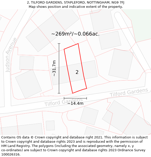 2, TILFORD GARDENS, STAPLEFORD, NOTTINGHAM, NG9 7FJ: Plot and title map