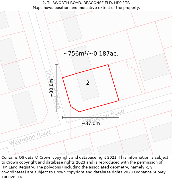 2, TILSWORTH ROAD, BEACONSFIELD, HP9 1TR: Plot and title map