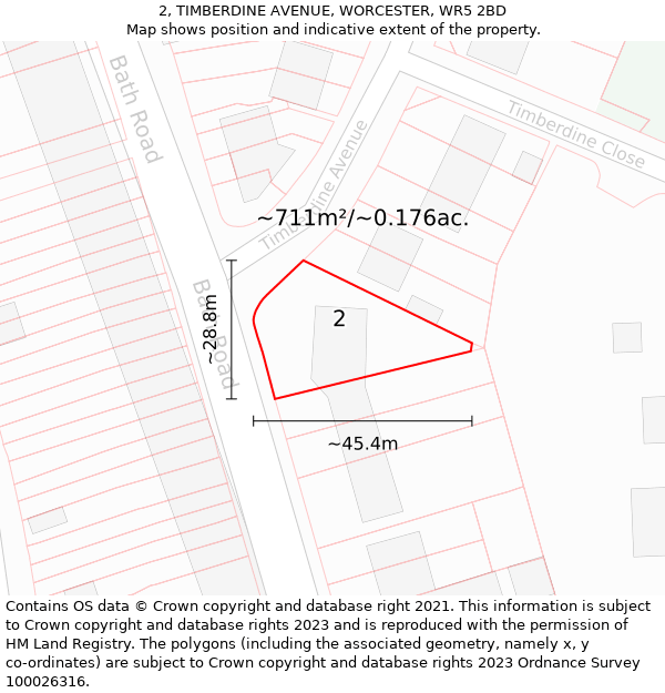 2, TIMBERDINE AVENUE, WORCESTER, WR5 2BD: Plot and title map