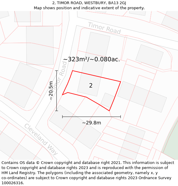 2, TIMOR ROAD, WESTBURY, BA13 2GJ: Plot and title map