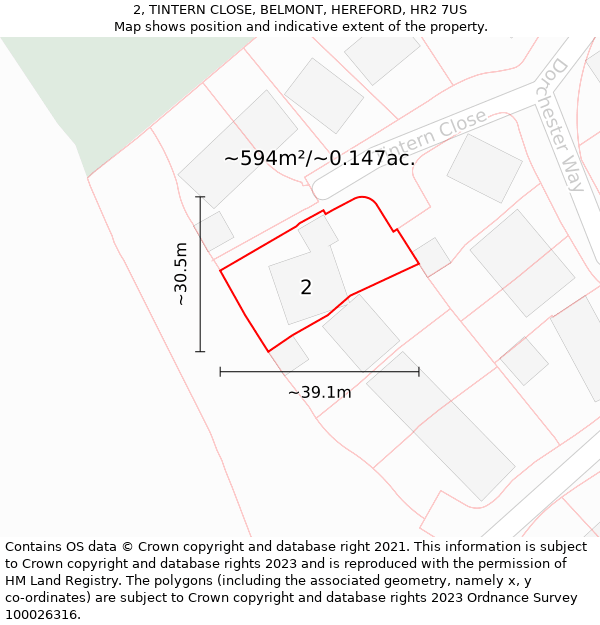 2, TINTERN CLOSE, BELMONT, HEREFORD, HR2 7US: Plot and title map