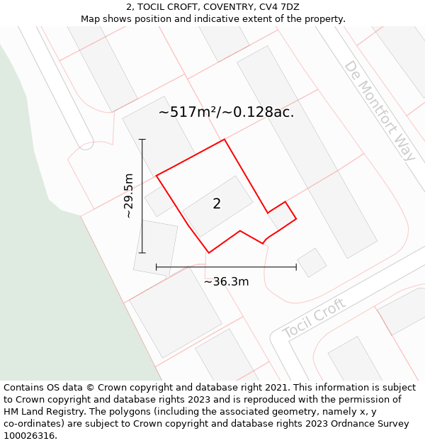 2, TOCIL CROFT, COVENTRY, CV4 7DZ: Plot and title map