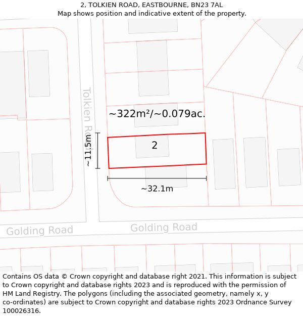 2, TOLKIEN ROAD, EASTBOURNE, BN23 7AL: Plot and title map