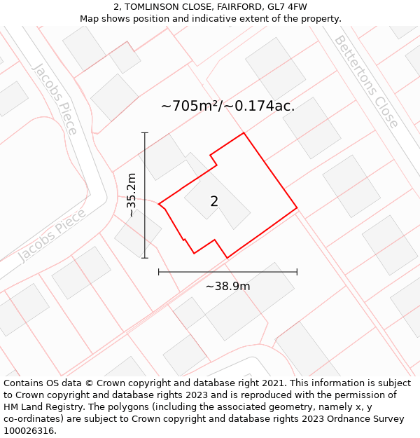 2, TOMLINSON CLOSE, FAIRFORD, GL7 4FW: Plot and title map