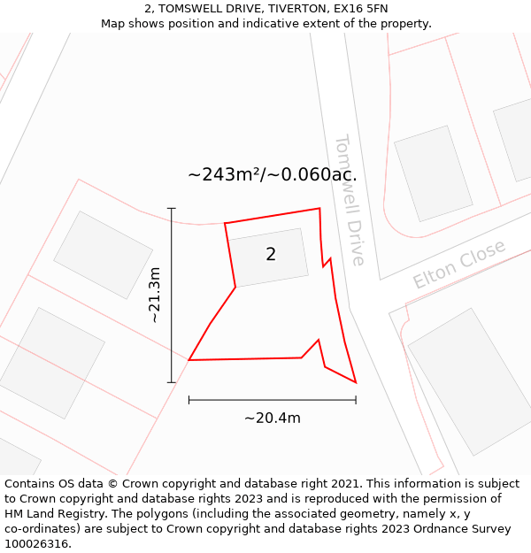 2, TOMSWELL DRIVE, TIVERTON, EX16 5FN: Plot and title map