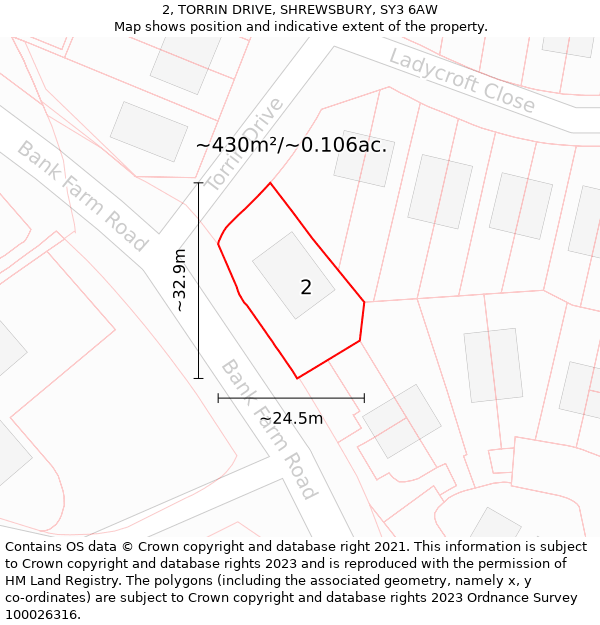 2, TORRIN DRIVE, SHREWSBURY, SY3 6AW: Plot and title map