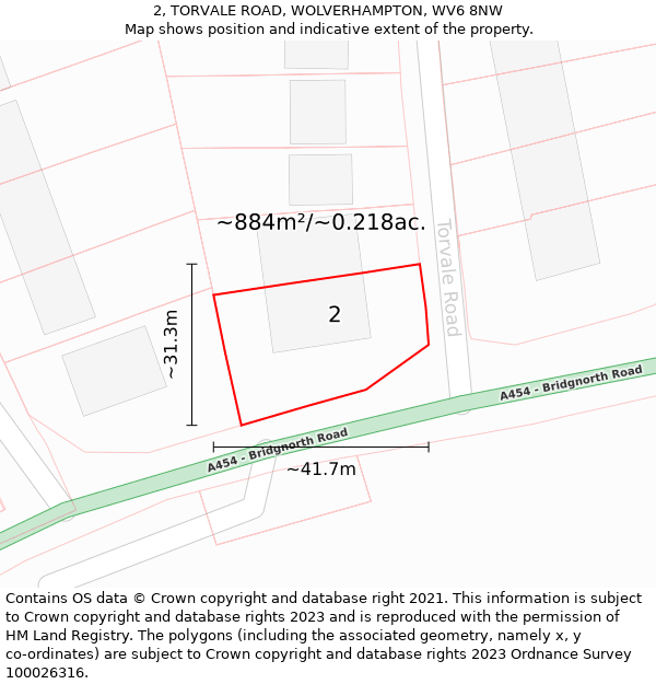 2, TORVALE ROAD, WOLVERHAMPTON, WV6 8NW: Plot and title map