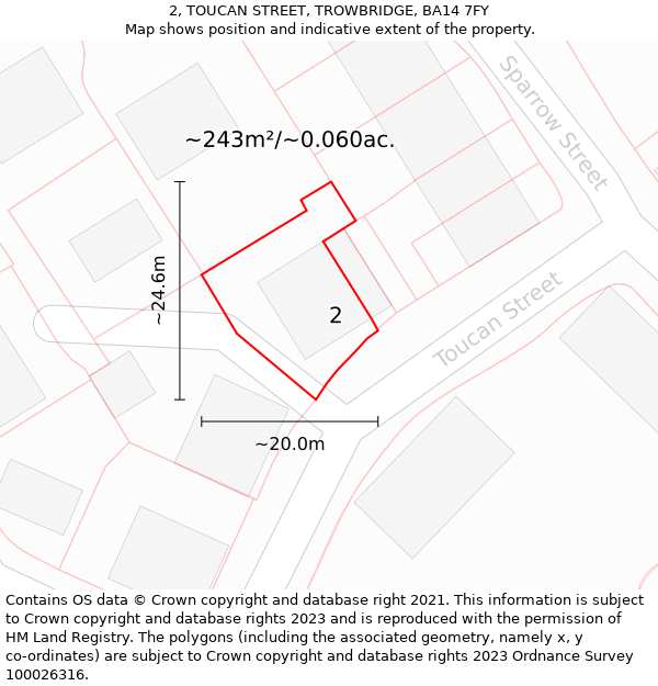 2, TOUCAN STREET, TROWBRIDGE, BA14 7FY: Plot and title map