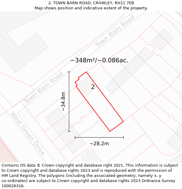 2, TOWN BARN ROAD, CRAWLEY, RH11 7EB: Plot and title map