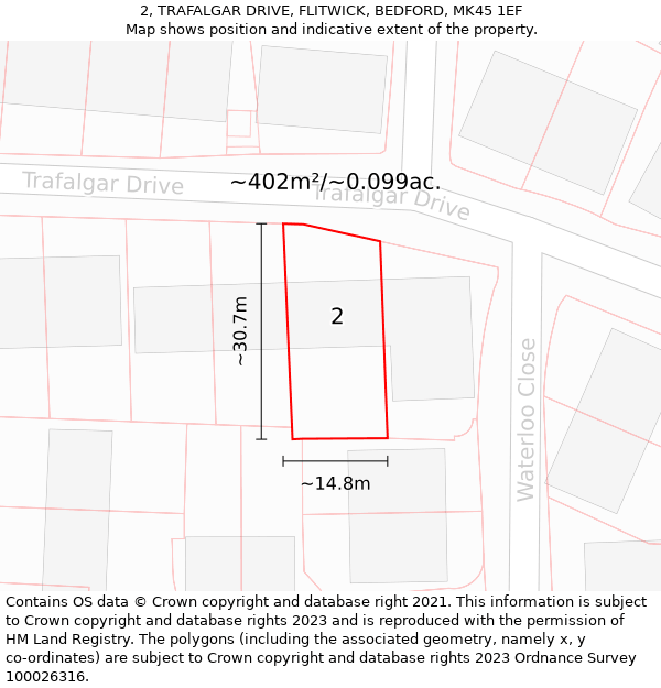 2, TRAFALGAR DRIVE, FLITWICK, BEDFORD, MK45 1EF: Plot and title map