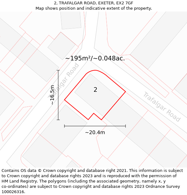 2, TRAFALGAR ROAD, EXETER, EX2 7GF: Plot and title map